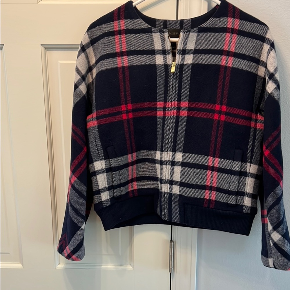 JCREW Plaid Zip-Up wool Jacket